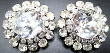 SCHREINER Unsigned HUGE Blinding Ice Rhinestone Headlight Vintage Clip Earrings picture