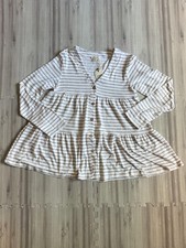 NWT ANDTHEWHY Women's Grey Striped Tiered Babydoll Tunic Top picture