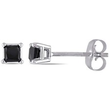 AMOUR 1 CT TW Princess Cut Black Diamond Stud Earrings In 10K White Gold picture