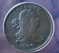 1806 Draped Bust Half Cent 1/2c - Small 6 No Stems ANACS VF20 Details picture