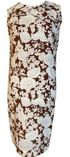 Vtg 60s Aldens Peter Pan Collar Dress 10 Brown Ivory Floral Sleeveless Classic picture
