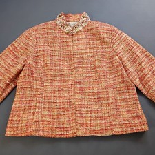 Chico's Women's Orange Pink Beige Tweed Jacket Beaded Sequin Collar size 3/XL  picture