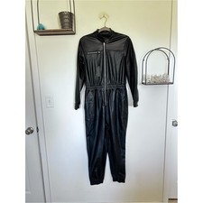 NWT BlankNYC Black Faux Leather Long Sleeve Zip Front Jumpsuit Size Medium picture