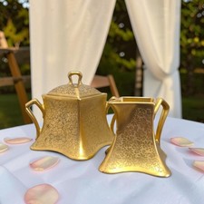 Vintage Epiag Royal Czech Art Nouveau-Style Gilt Floral Cream & Sugar Set picture