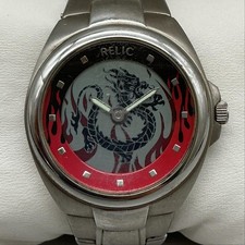 Relic Big Tic Mens Watch 39mm Dragon Flame Animated Stainless New Battery 6