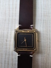 Vintage Soviet Slava Men's Watch Black Dial Gold Tone Quartz USSR picture