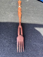 VINTAGE HAND CARVED WOOD FORK WITH AFRICAN TRIBAL HEAD picture