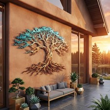 Tree of Life Metal Wall Art, Rustic Nature Decor, Large Outdoor Wall Sculpture picture