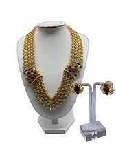 VTG Monet Etruscan Necklace And Earring Set Multi Strand Chain 1970s Signed picture