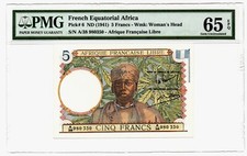 French Equatorial Africa: 5 Francs ND (1941) Pick 6 PMG Gem Uncirculated 65 EPQ. picture