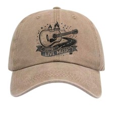 Support Live Music Acoustic Guitar Vintage Washed Unisex Country Music Dad Hat picture