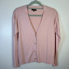 Quince Women's M Sugar Stone Pink Cotton Cashmere V-Neck Cardigan Sweater picture