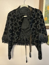 Beaded Antique Victorian Capelet French Black Silk velvet Shoulder Cape Textile picture