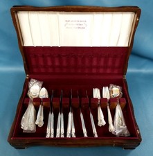 VTG 1847 Rogers Bros 46pc Silver Plate Set Lady Densmore Basque Woodland Rose picture