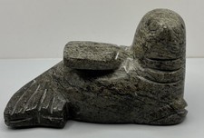 Hand Carved Stone Seal Figurine Inuit Style Wildlife Sculpture Unique Rare picture