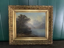 Antique French Oil Painting: Château de Chillon, Swiss Alps picture