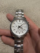 Bulova Men's Chronograph Date Analog White Dial Stainless Steel Bracelet picture