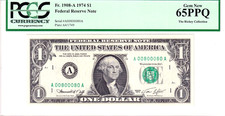 1974 $1 FRN PCGS Gem New 65PPQ Fancy 0/8 BINARY Near Solid Serial #A00800080A picture