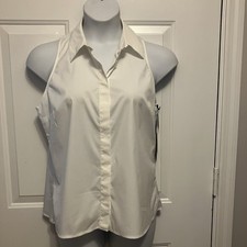 NWT Worth New York Women’s Sz 12 Crisp White Shirt Cotton Sleeveless picture