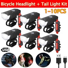 1-10 Set USB Rechargeable LED Bicycle Headlight Bike Front Rear Lamp Cycling USA picture