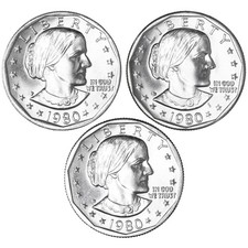 1980 P D S Susan B Anthony BU Dollar 3 Coin Set picture