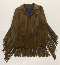 Vintage 1960's Dark Brown Suede Leather Jacket Fringe Western Rancher Mens Large picture