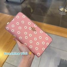 NWT Coach Long Zip Around Wallet With Floral Gold/Pink Multi CFD93 Leather picture