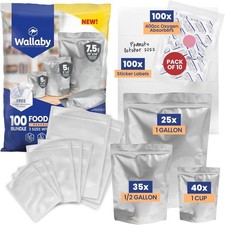 Wallaby 100ct Multi-Size Mylar Bags w/ 400cc Oxygen Absorbers Food Storage picture