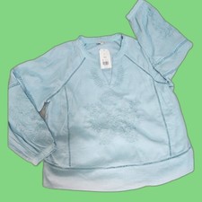 Wonderly Women's Embroidered Blue Pullover Top Size XL Boho Colquette Cottage picture
