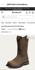 Ariat Groundbreaker Steel Toe Pull-On Work Boots Brown Men’s Size 9 WIDE picture