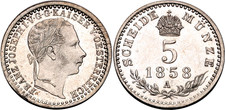COIN Austria 5 Kreuzer 1858 A KM# 2197 Billon Prooflike Franz Joseph UNC luster picture