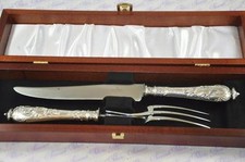Fantastic Cased Ornate Pattern Sterling Silver Carver Set  Paris France C1900 picture