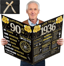 Large 90th Birthday Card With Envelope, Black Gold Happy 90th Birthday Giant Gue picture