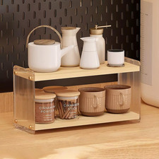 Coffee Station Organizer Acrylic Two Tier Storage Mug Hooks for Kitchen picture