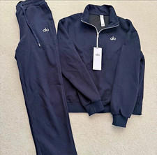 Alo Men’s Blue 2-Pc Fleece Tracksuit Mock Neck Zip Jacket Joggers L picture