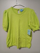 NWT CeCe Sz Small Sweater Short Sleeve Crew Neck with Pearl Button picture