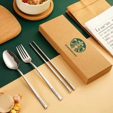 Starbucks Overseas Exclusive Cutlery Set Silver Stainless Steel with Gift Box picture