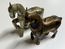 2 Vintage Indian War Horse Figurines- Copper And Brass - Hand Carved- 8” Tall  picture