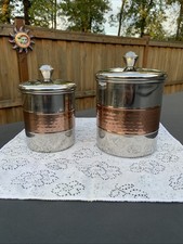 New Gourmet Edge Stainless Steel 2pc Canister Set w/ Lids Silver/Hammered Copper picture
