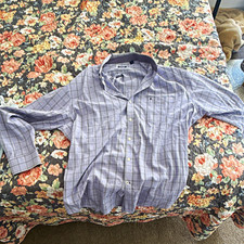IZOD Men's XXL Blue/White Plaid Long Sleeve Button-Up Shirt Spread Collar picture