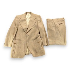 Vintage Johnny Carson Suit Mens 38 32x28 Pants Brown Herringbone Wool 2pc 70s picture