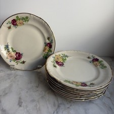 7 Vintage P.T. Tulowice Salad Plates  7.75” Floral & Gold Trim Poland picture