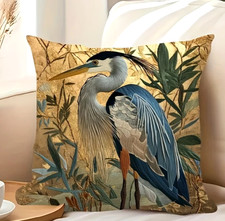 Beautiful Vintage Art Inspired Great Blue HERON Summer Pillow Cover  20
