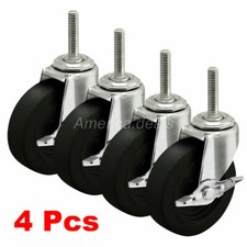 4x Lot 3'' Caster Wheels Heavy Duty Soft PU Rubber For Wire Shelves Total 440lb picture