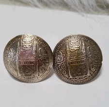 Antique Cufflinks Hyderabad State Charminar Coins 1911 Nizam Era India 1 Rupee picture