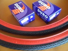 *New 700x35c Pair of Red Wall Tires + Tubes Road Fixie Bike Black and Red 700c picture