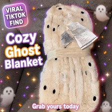 NWT Costco Halloween Faux Fur Throw Blanket Lot - GHOSTS  picture