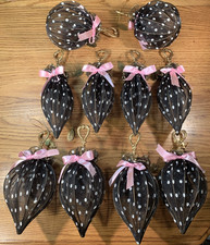 Katherine's Collection Sheer Black Fabric w/ White Polka Dot Pink Ribbon Lot 10 picture