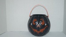 1997 Halloween Black Orange Pumpkin Blow Mold Trick Treat Pail Grand Venture USA picture