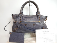 Balenciaga The City 2Way Mini Handbag Shoulder Bag Purple With Strap Papers picture